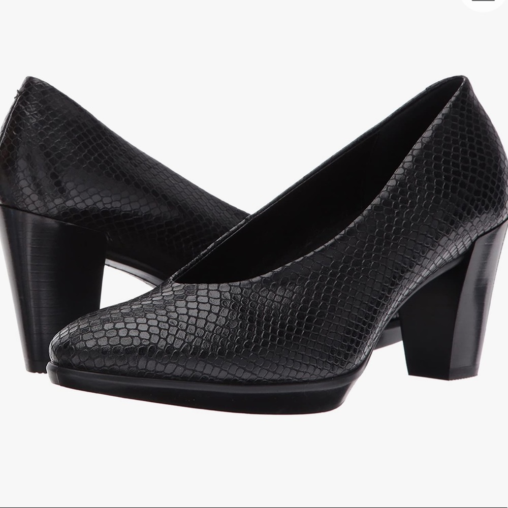 ECCO Shape 55 Plateau Stack Leather Dress Pump Blk